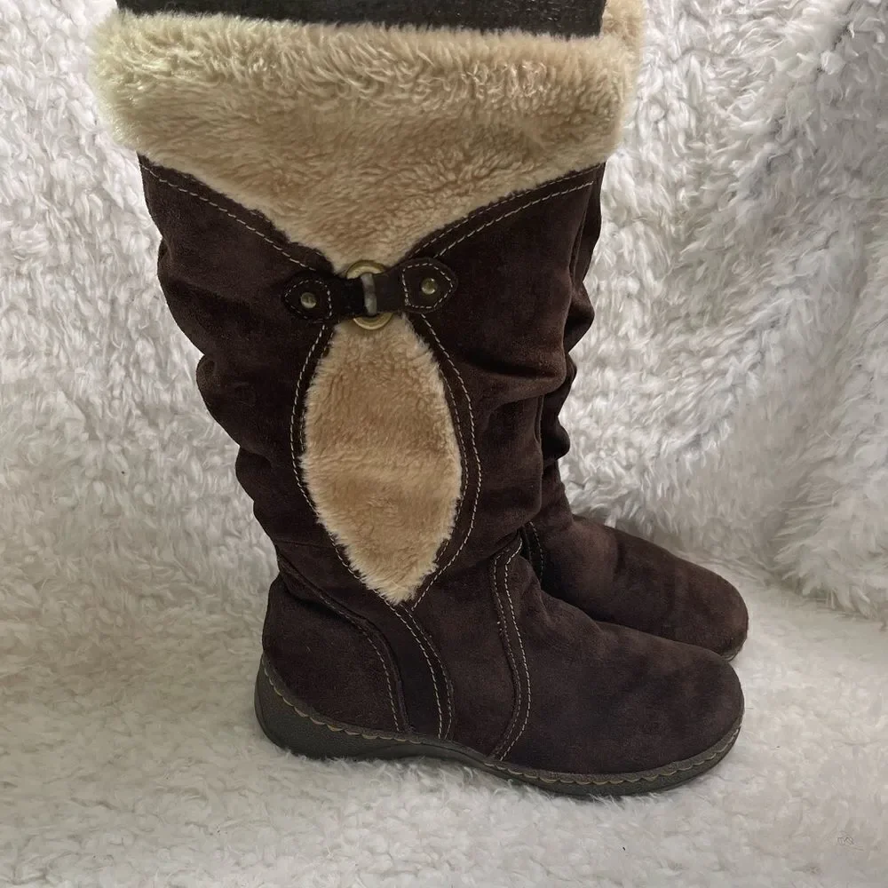 BareTraps Ellery leather suede Brown mid calf boots with faux fur lining SZ9W